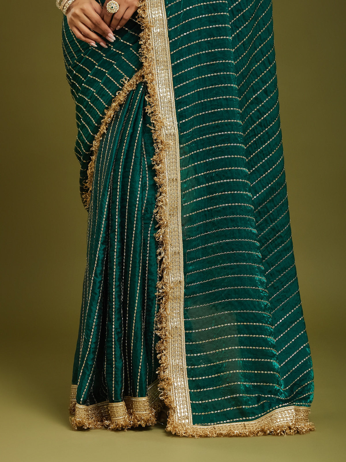 Teal Green Satin saree – detail view 5