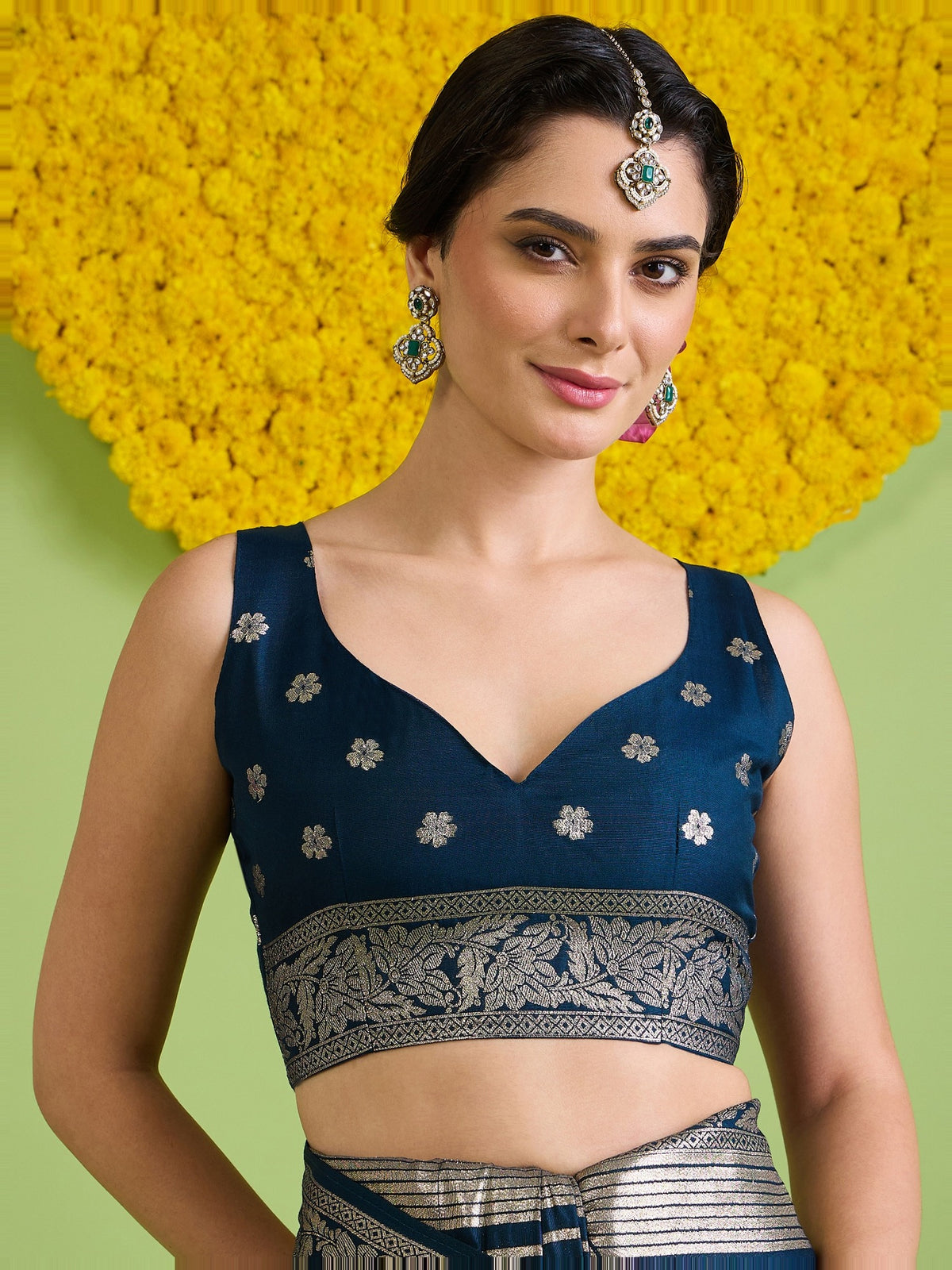 Navy Blue Silk Blend saree – detail view 1