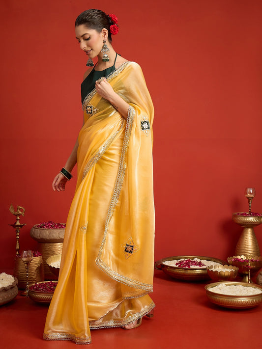 Yellow Paper Silk saree – detail view 1