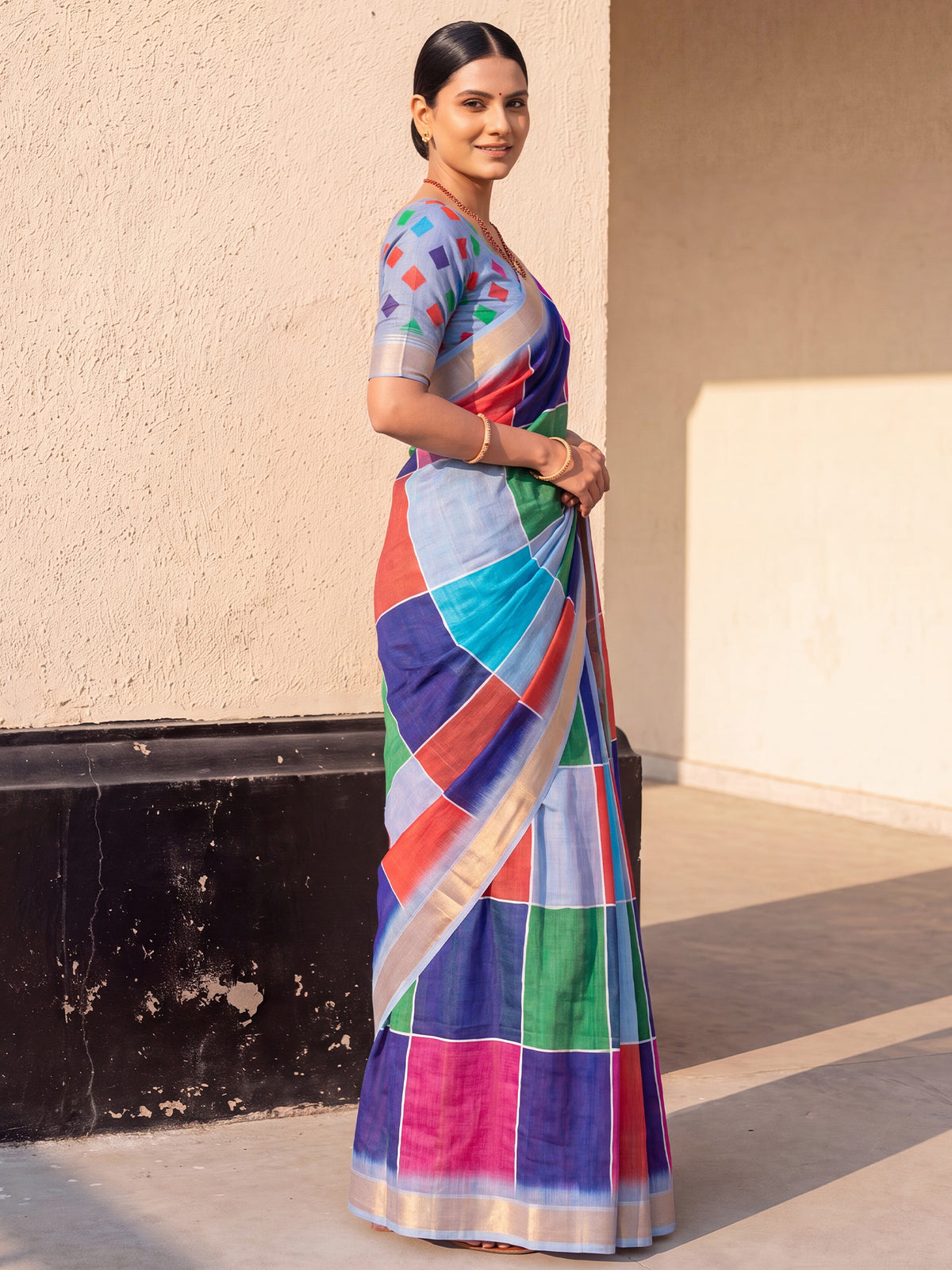 Multicolored Linen saree – detail view 2
