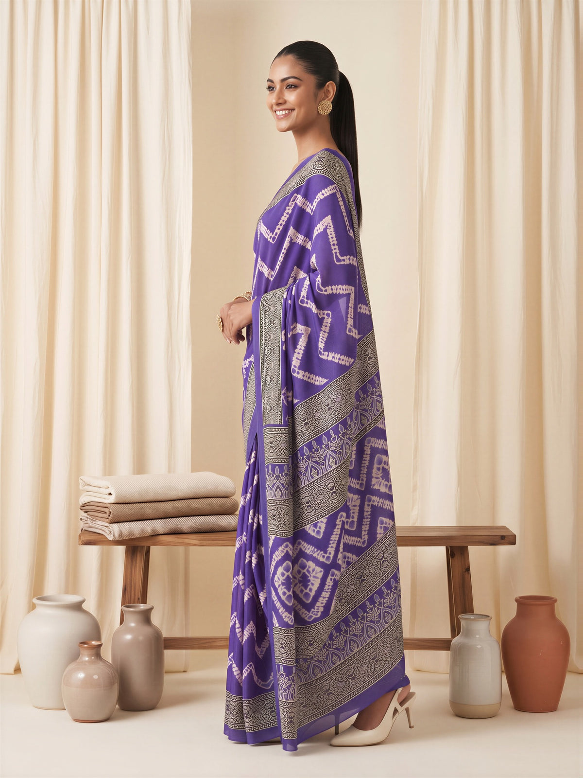 Violet Satin saree – detail view 2