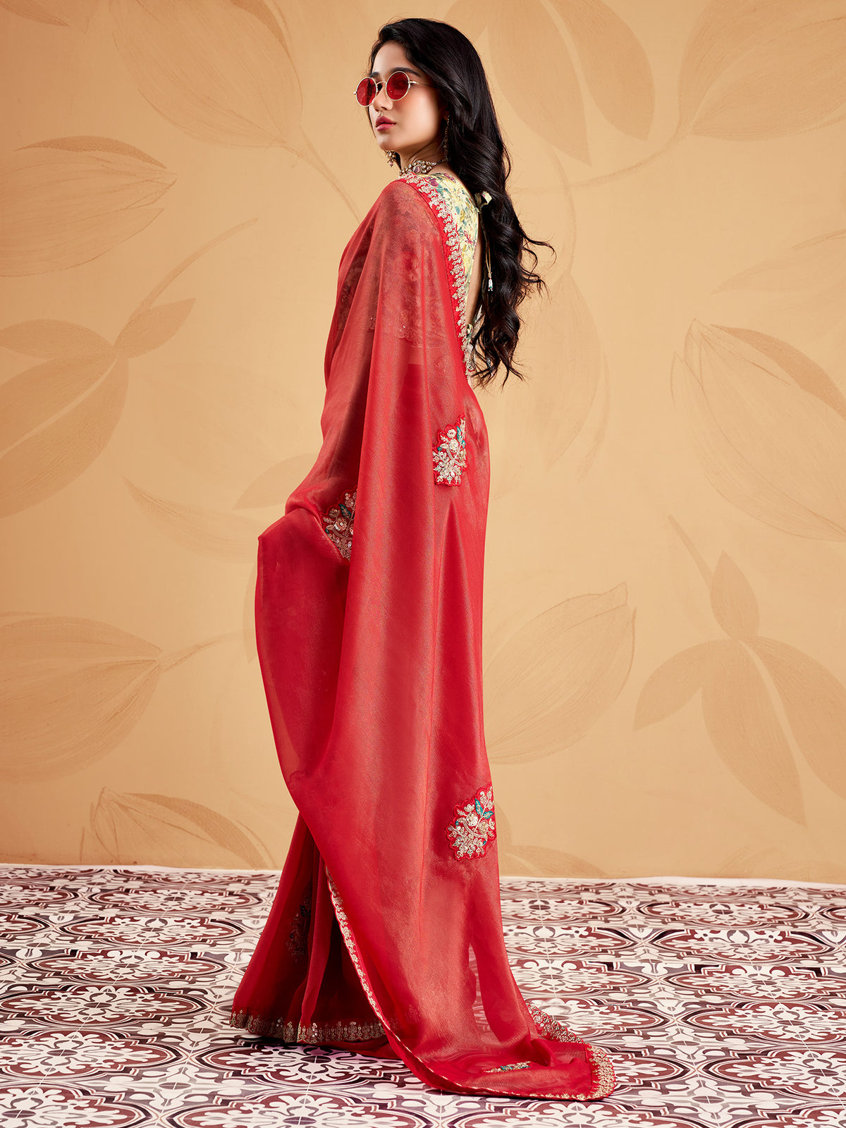 Rust Tissue saree – detail view 1