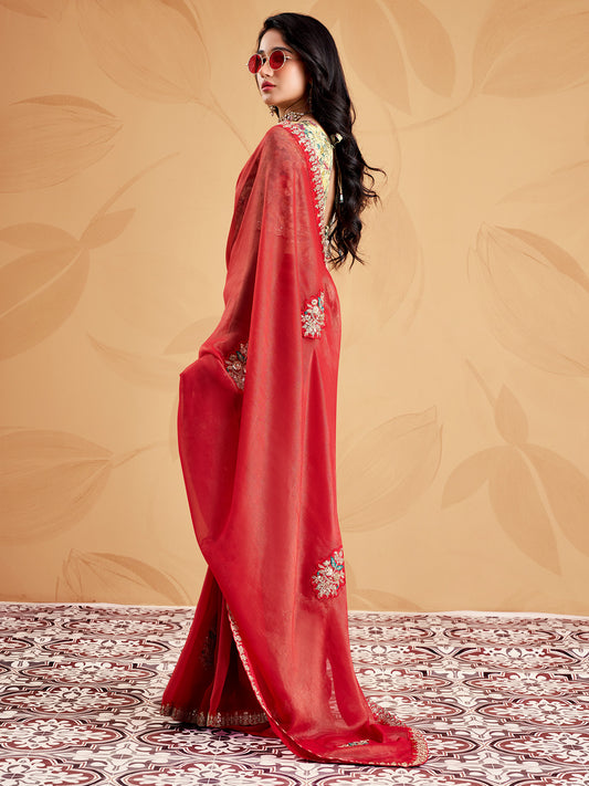 Rust Tissue saree – detail view 1