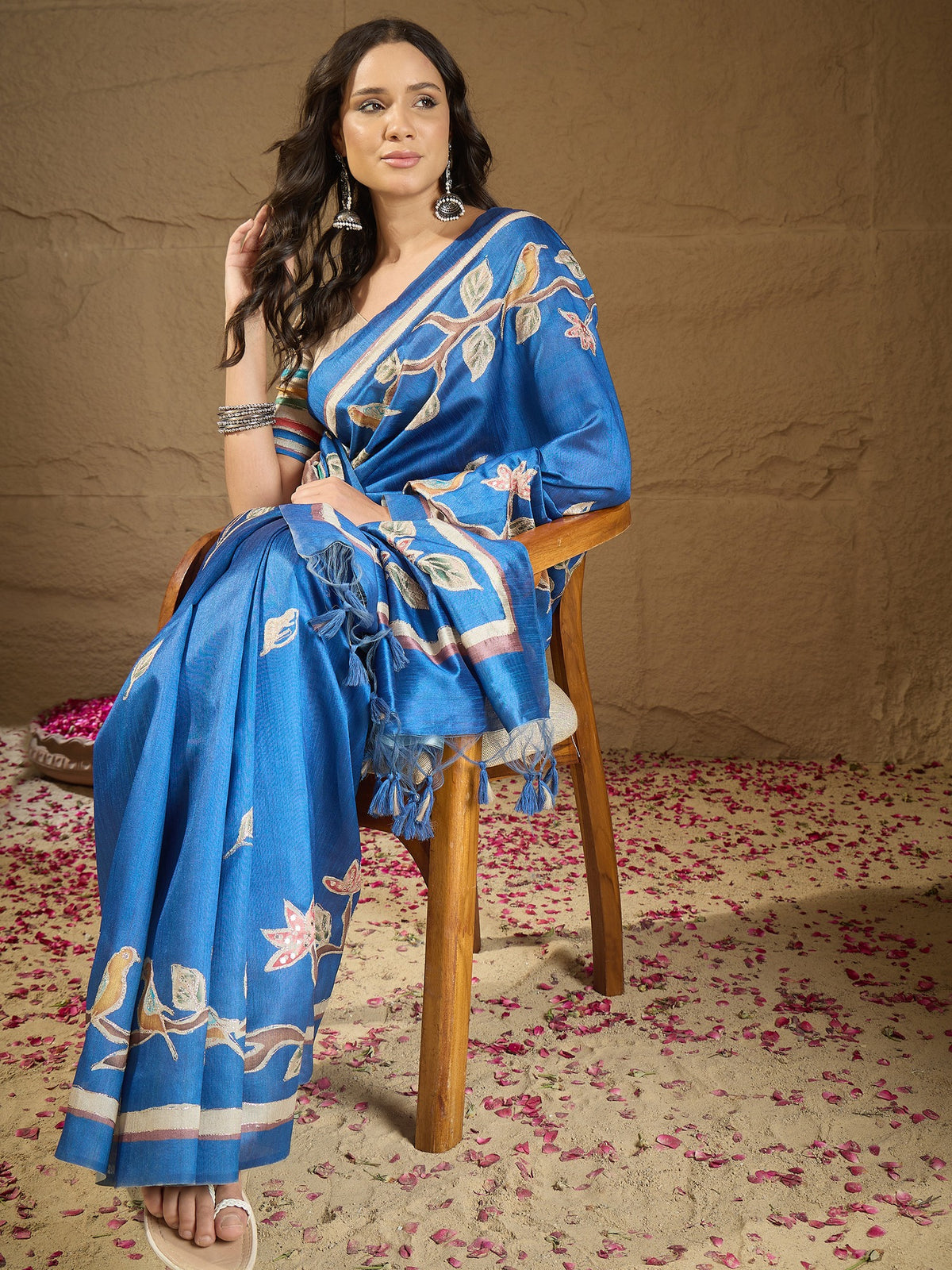Blue art silk saree view 5