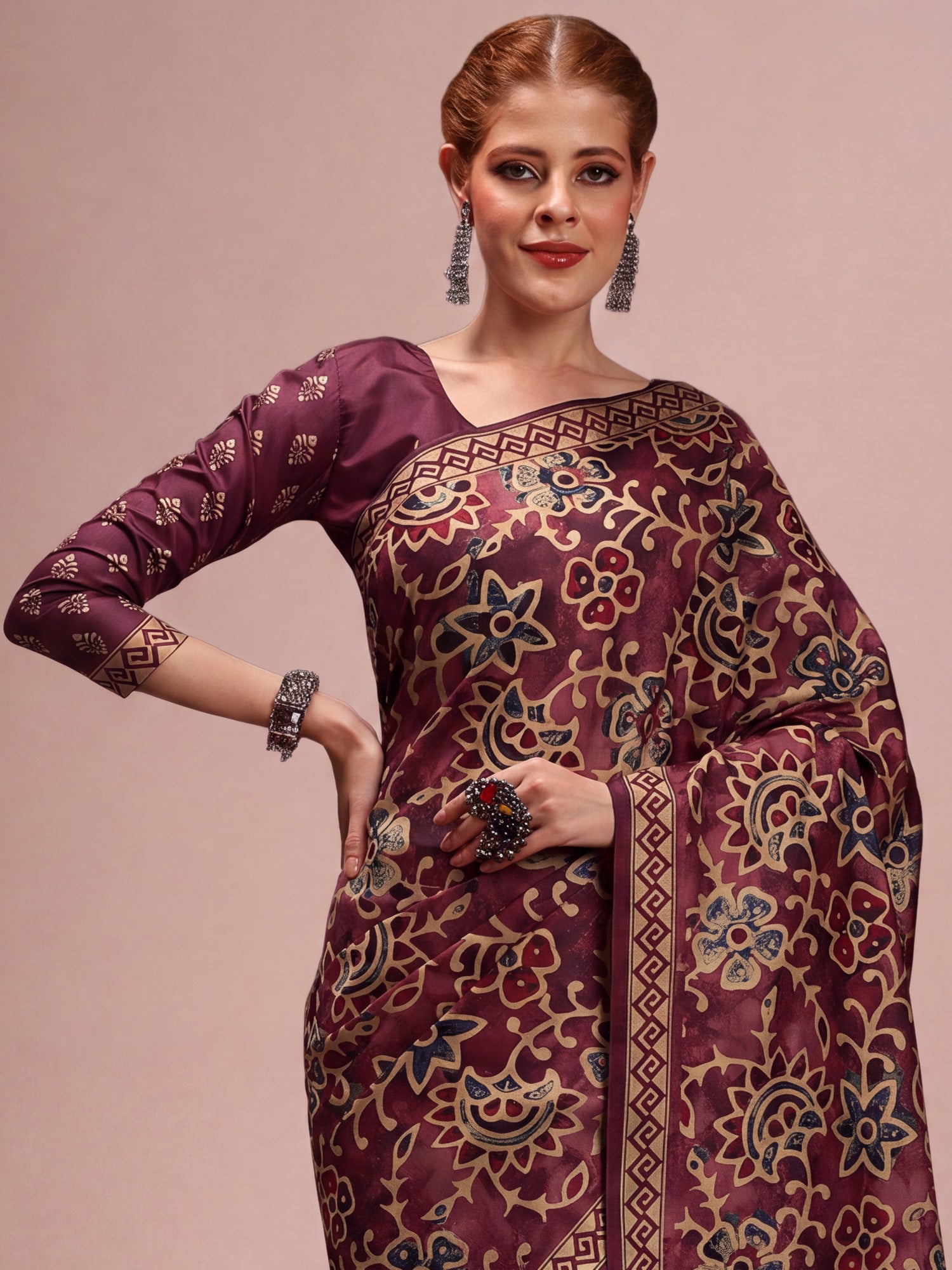 Wine Silk Blend saree – detail view 3