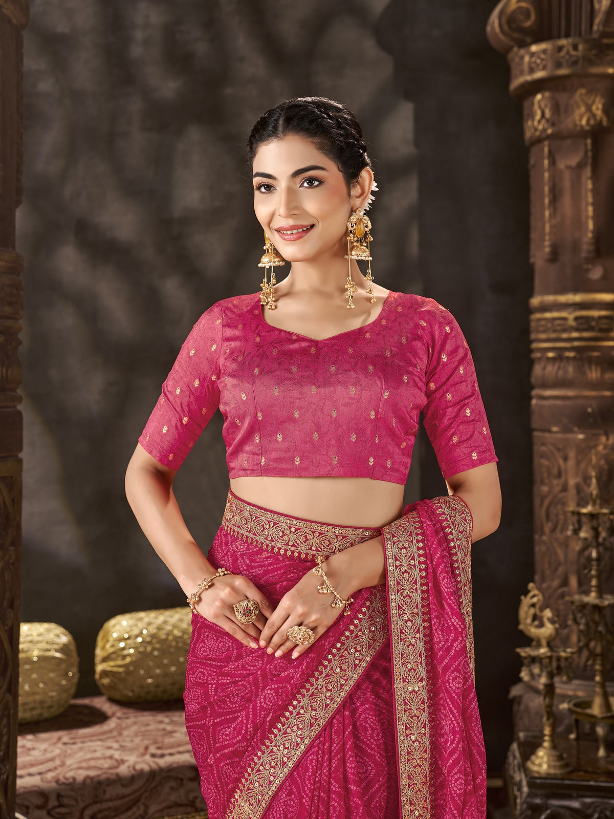 Pink Chiffon saree – detail view 4