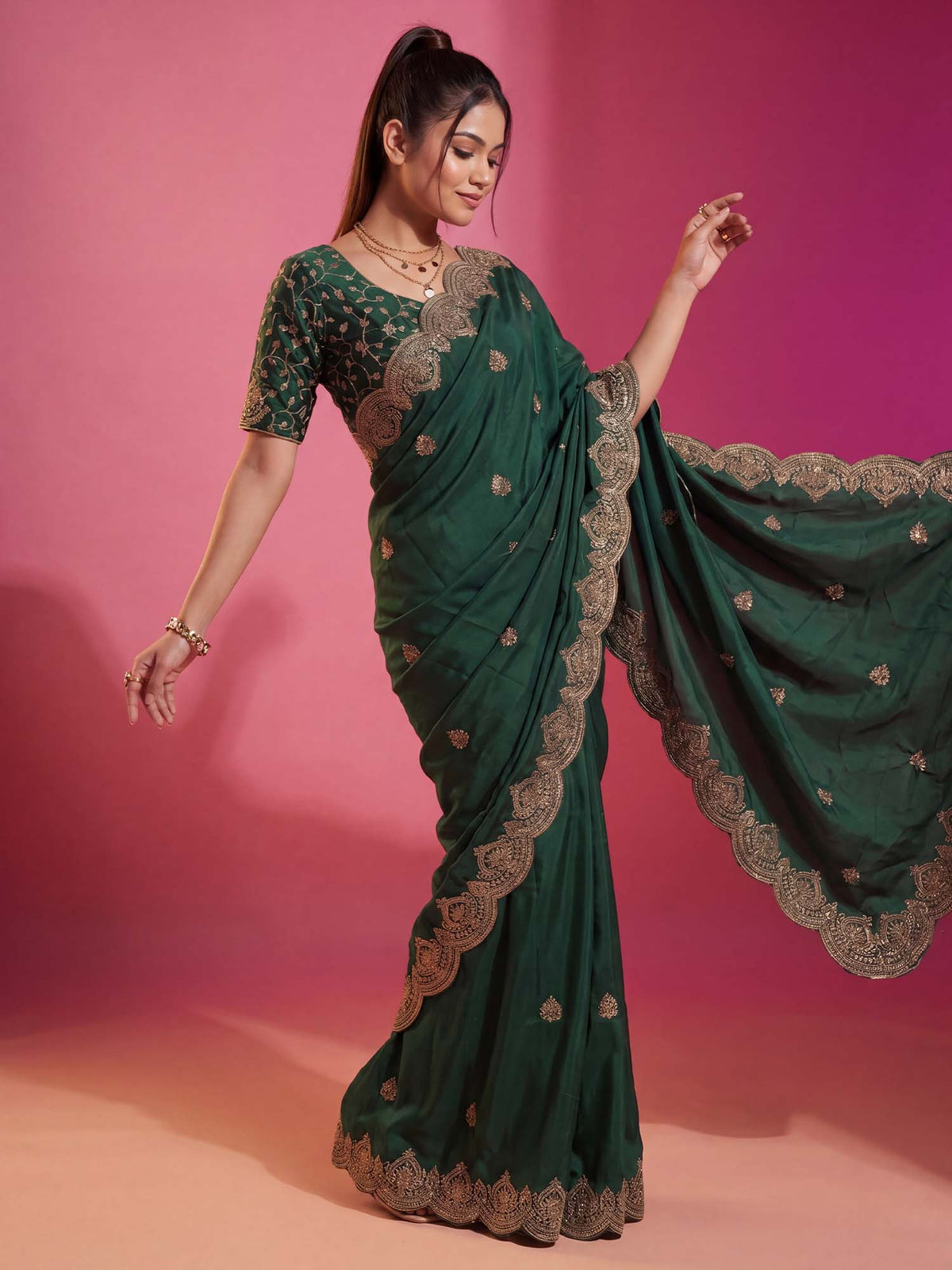 Green Georgette saree – detail view 2