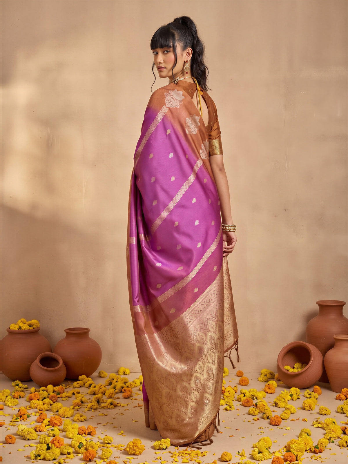 Purple Cotton Blend saree – detail view 1