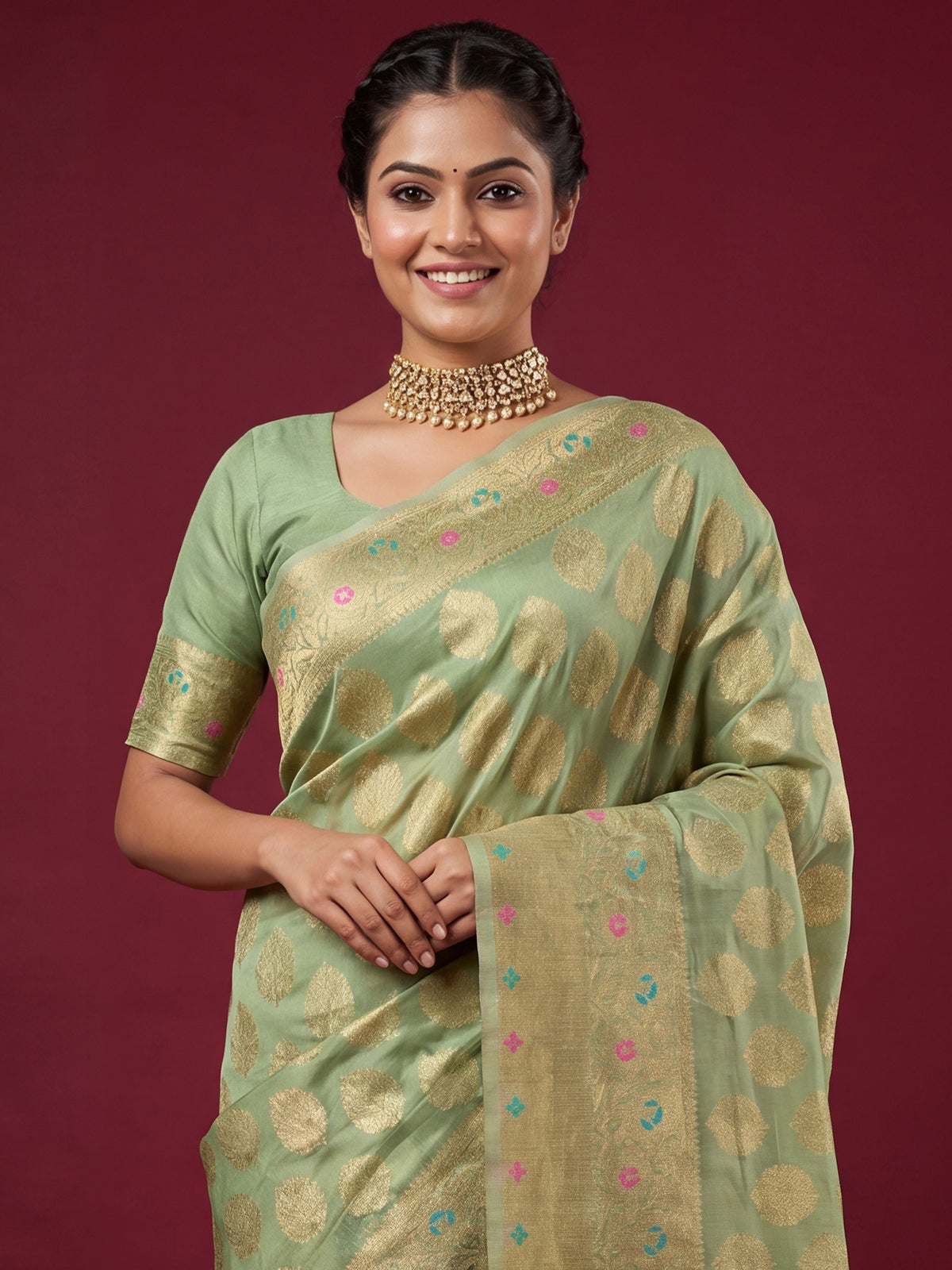 Mint Green Silk Blend saree – detail view 4