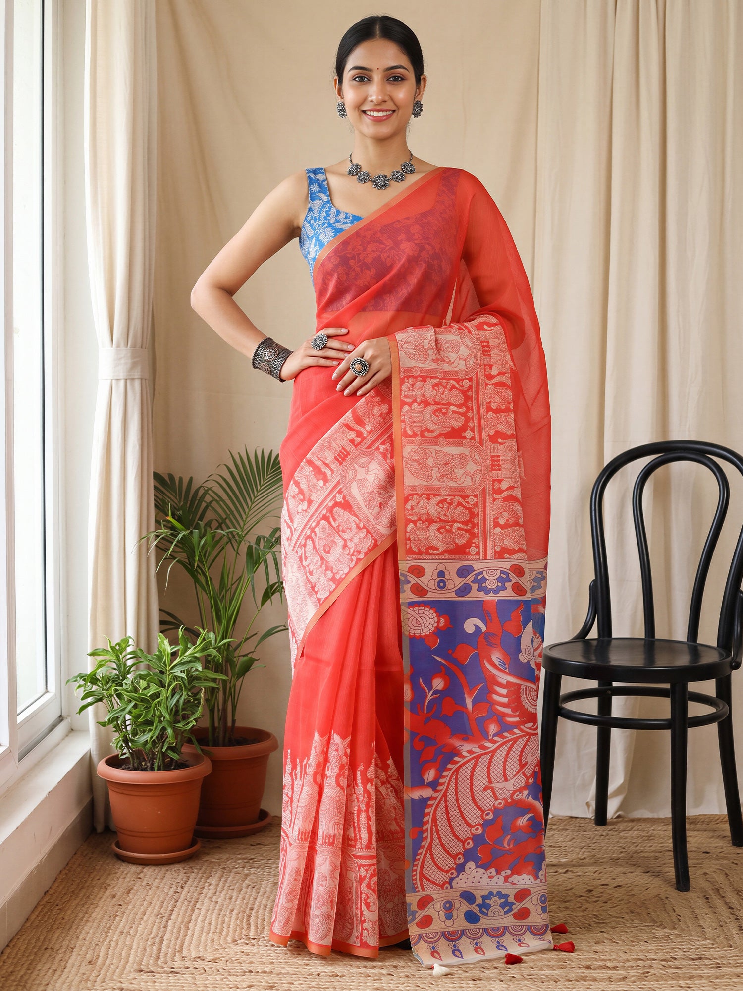 Coral Cotton Blend saree – detail view 3