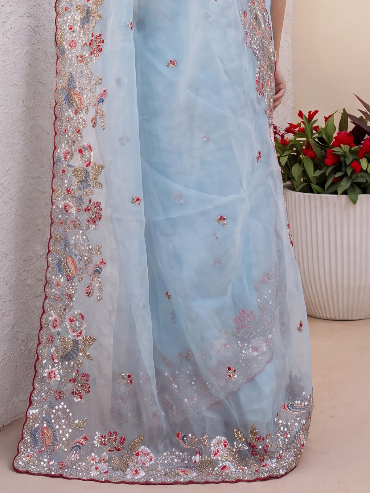Light Blue Organza saree – detail view 5