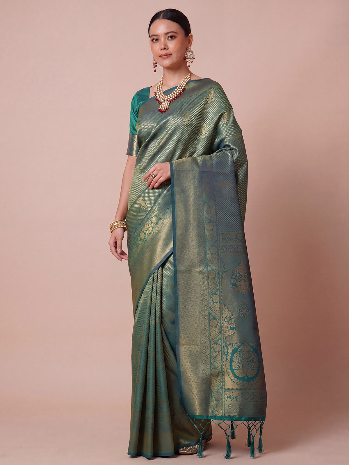 Teal Green Silk Blend saree – detail view 2
