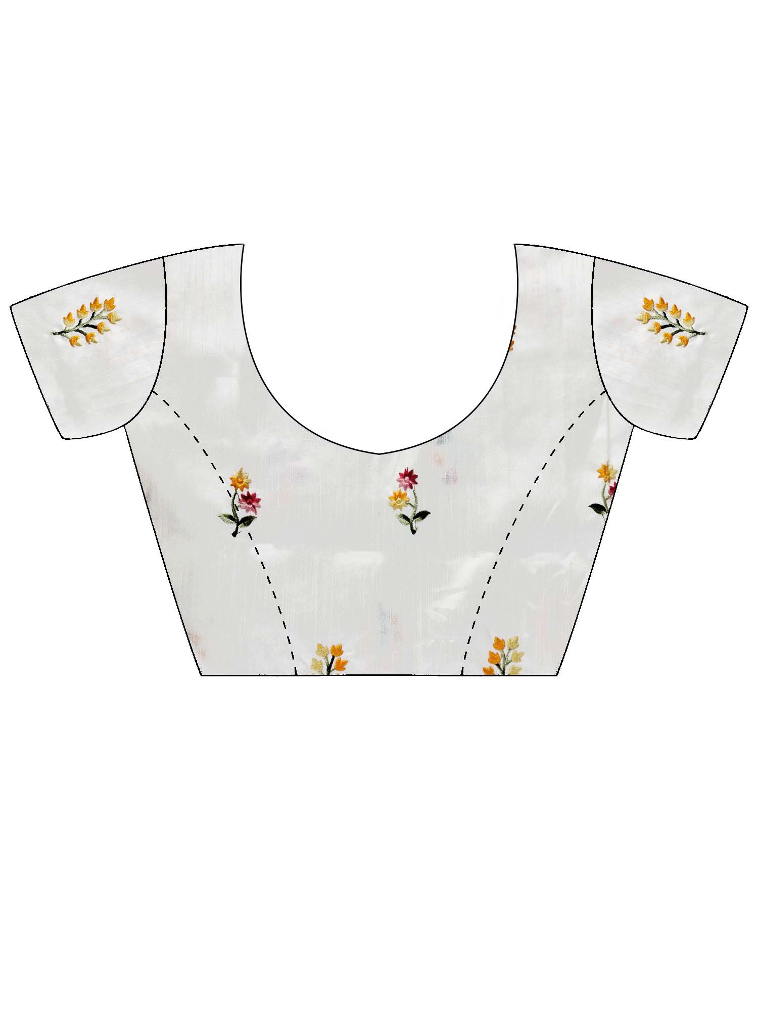 Unstitched white banglori silk blouse piece with embroidered design