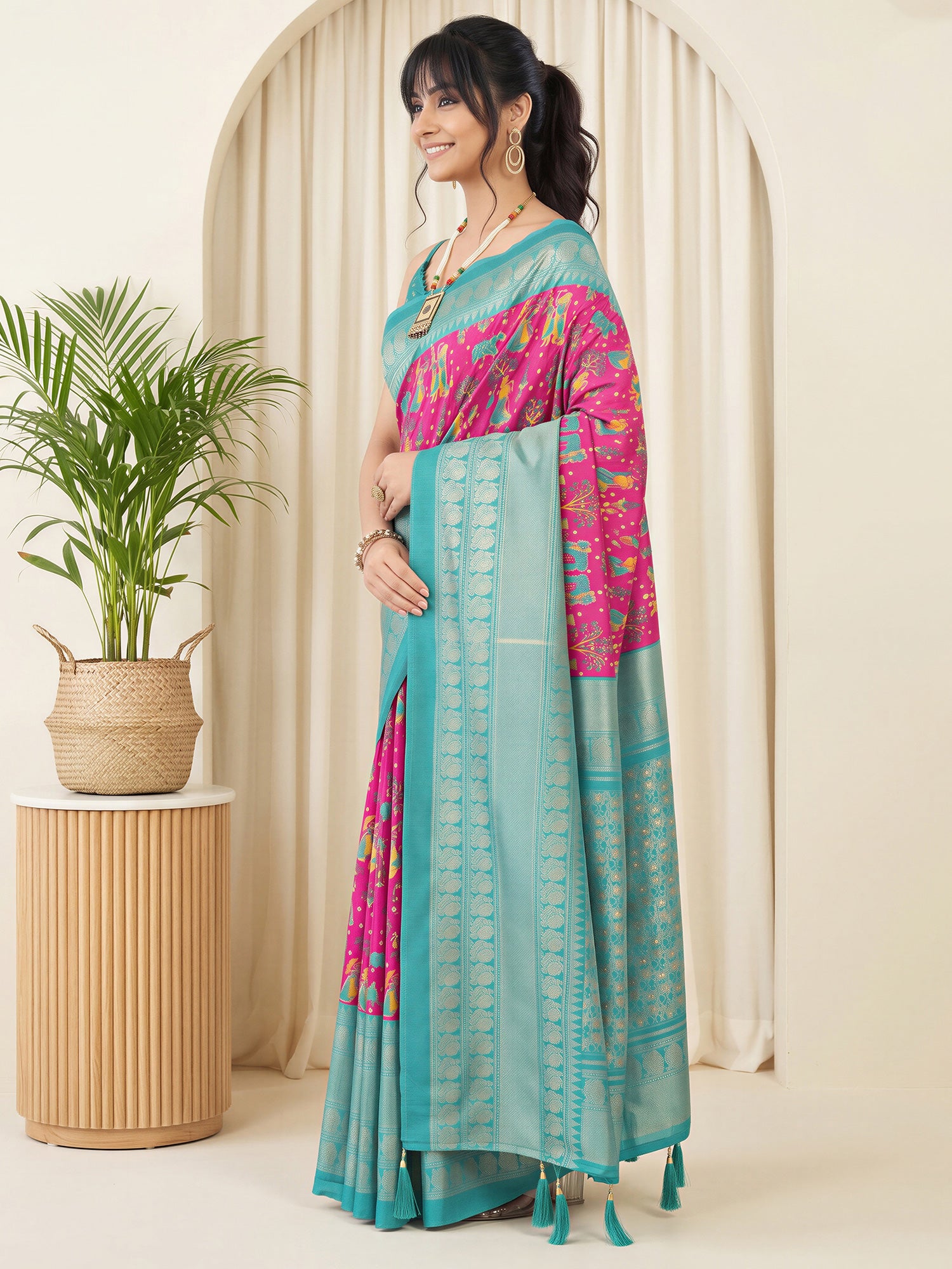 Pink Cotton Blend saree – detail view 2