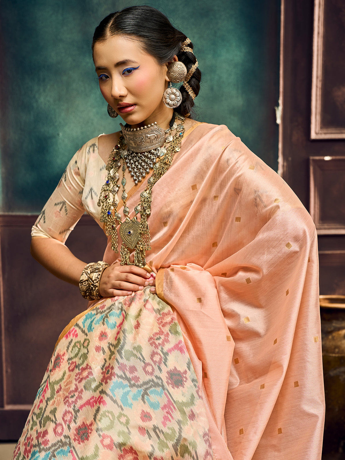 Peach Cotton Silk saree – detail view 3