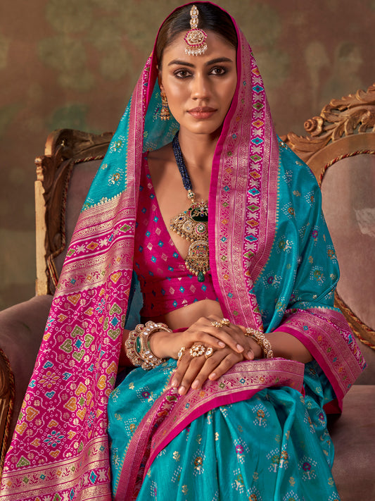 Turquoise Blue Silk Blend saree – detail view 1