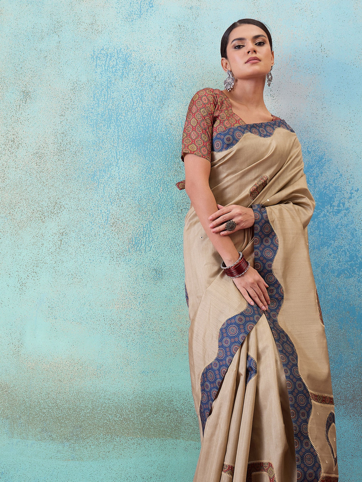 Light Brown silk blend saree view 6