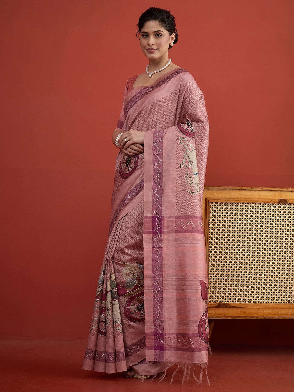 Pink art silk saree view 4