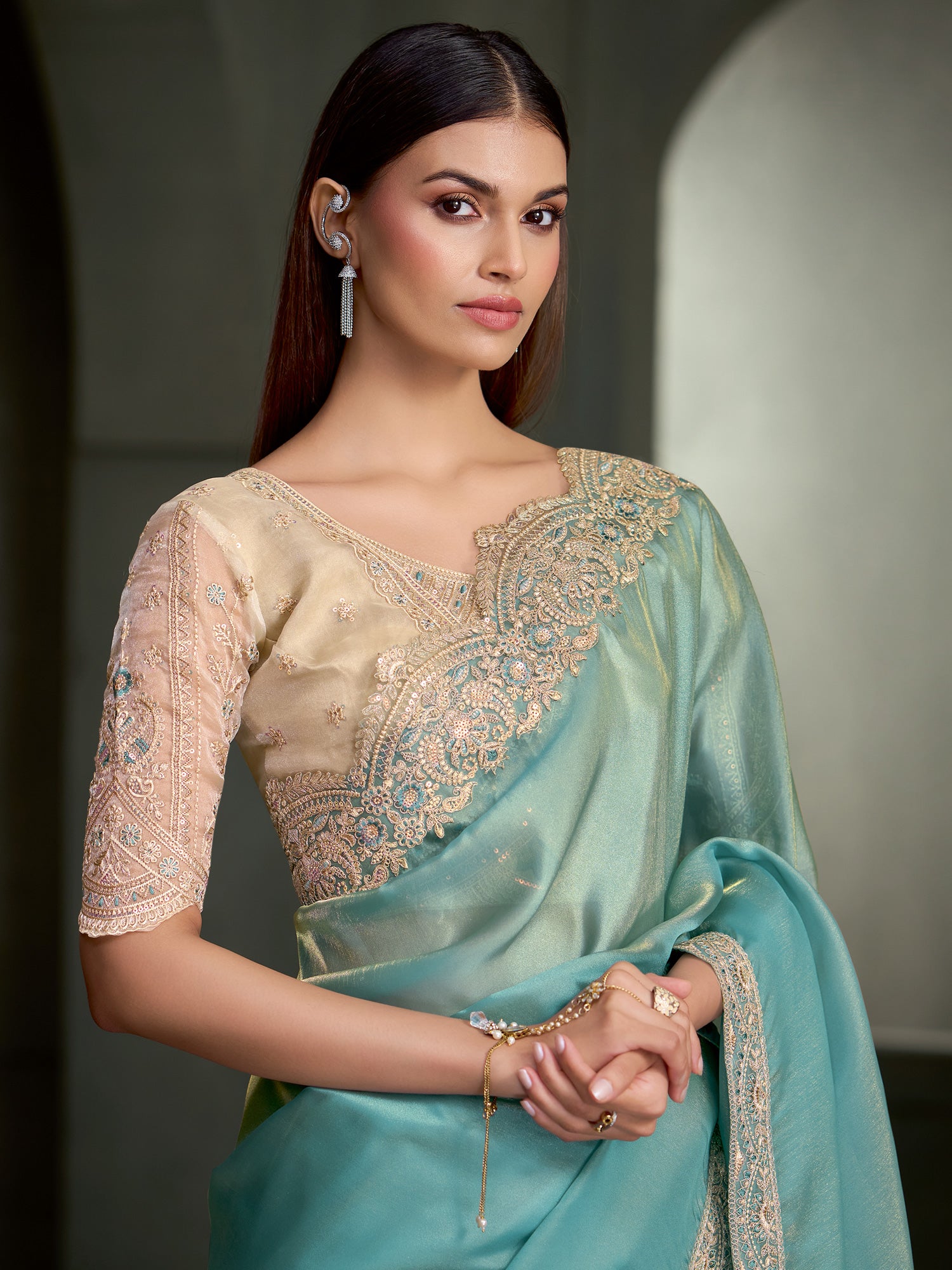 Light Blue Tissue saree – detail view 1
