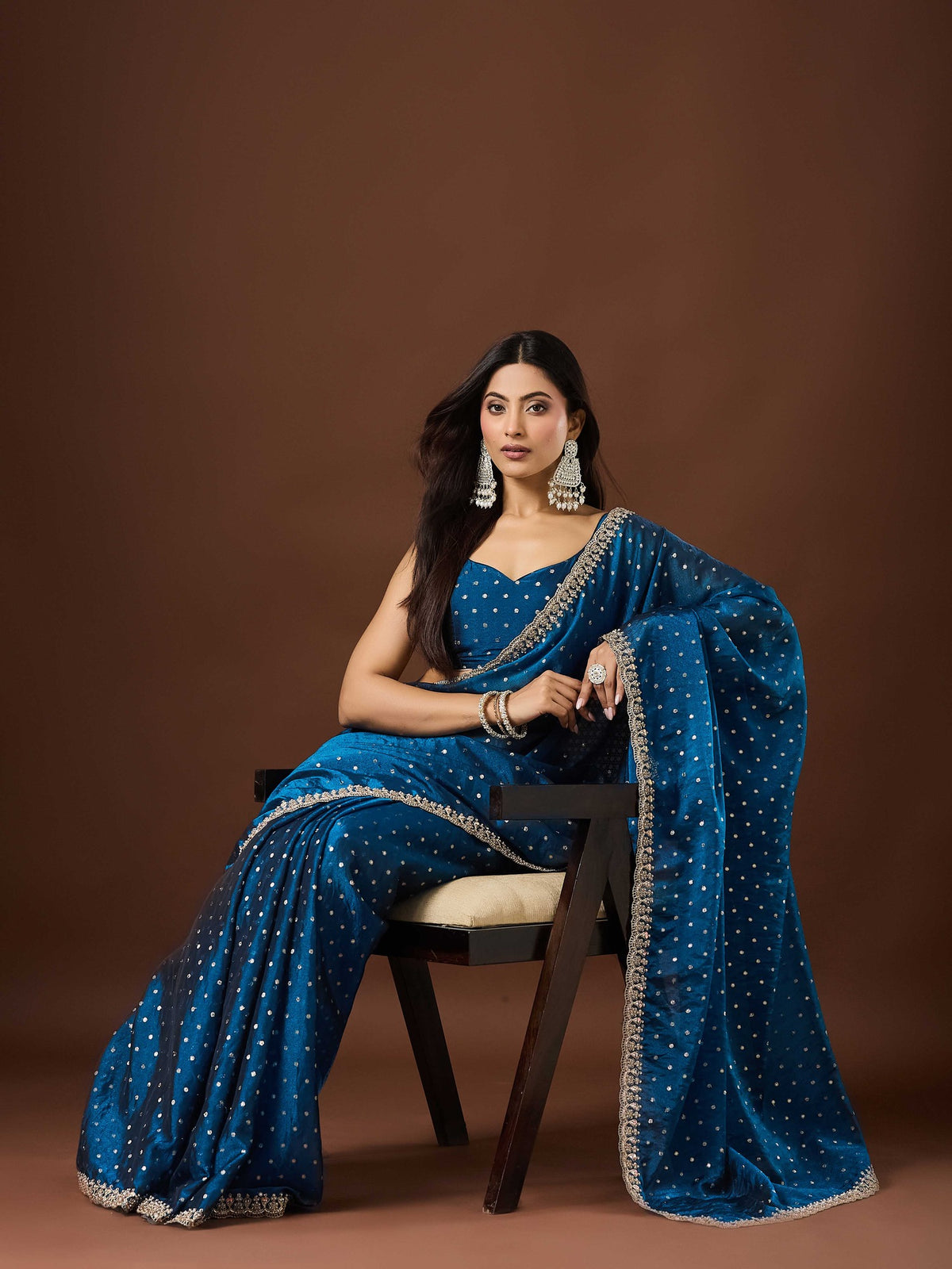 Teal Blue Georgette saree – detail view 5