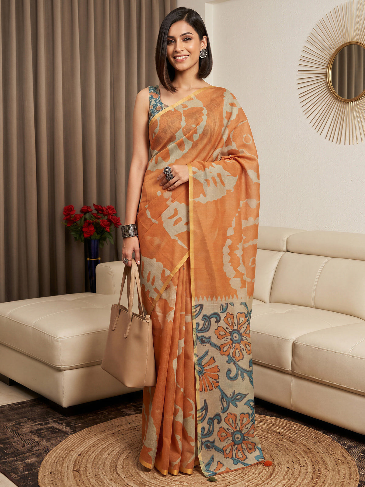 Rust Cotton Blend saree – detail view 3