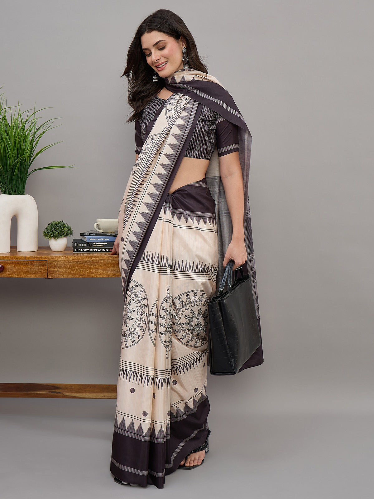 Off White soft silk saree view 5