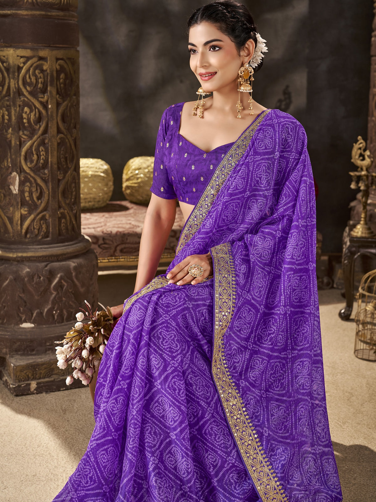 Purple Chiffon saree – detail view 4