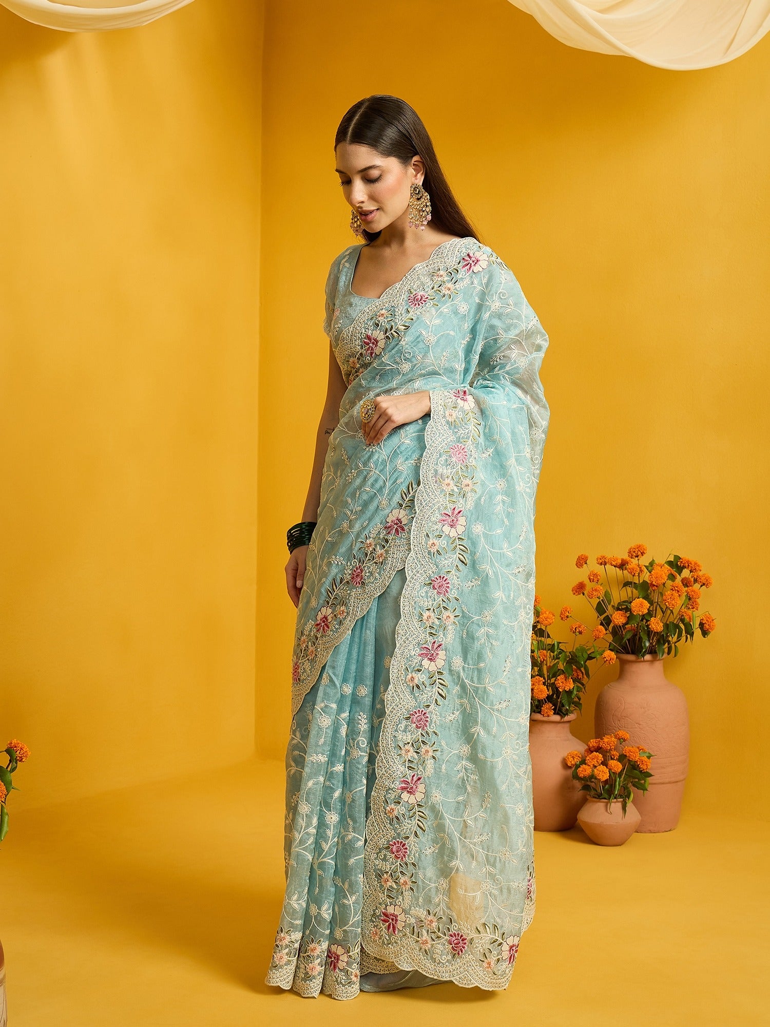 Light Blue Organza saree – detail view 1