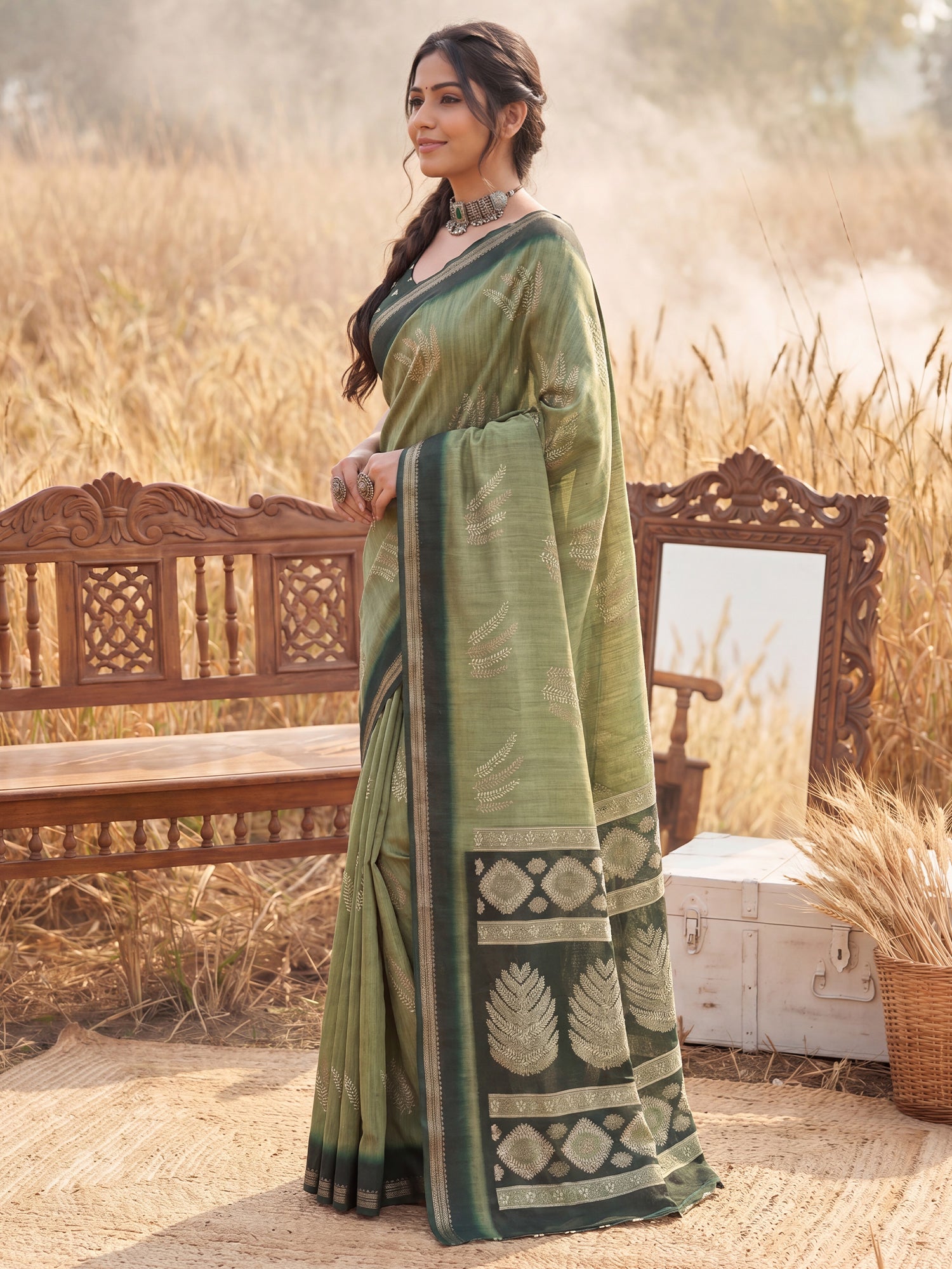 Light Green Tussar Silk saree – detail view 2