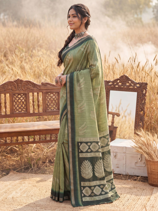 Light Green Tussar Silk saree – detail view 2