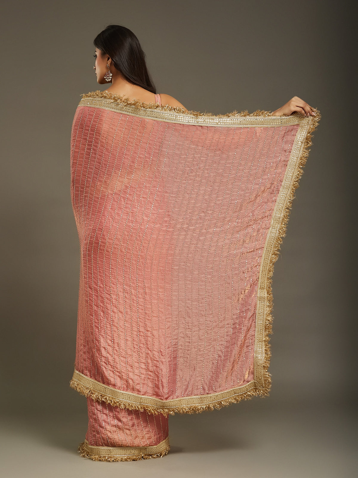 Peach Satin saree – detail view 4