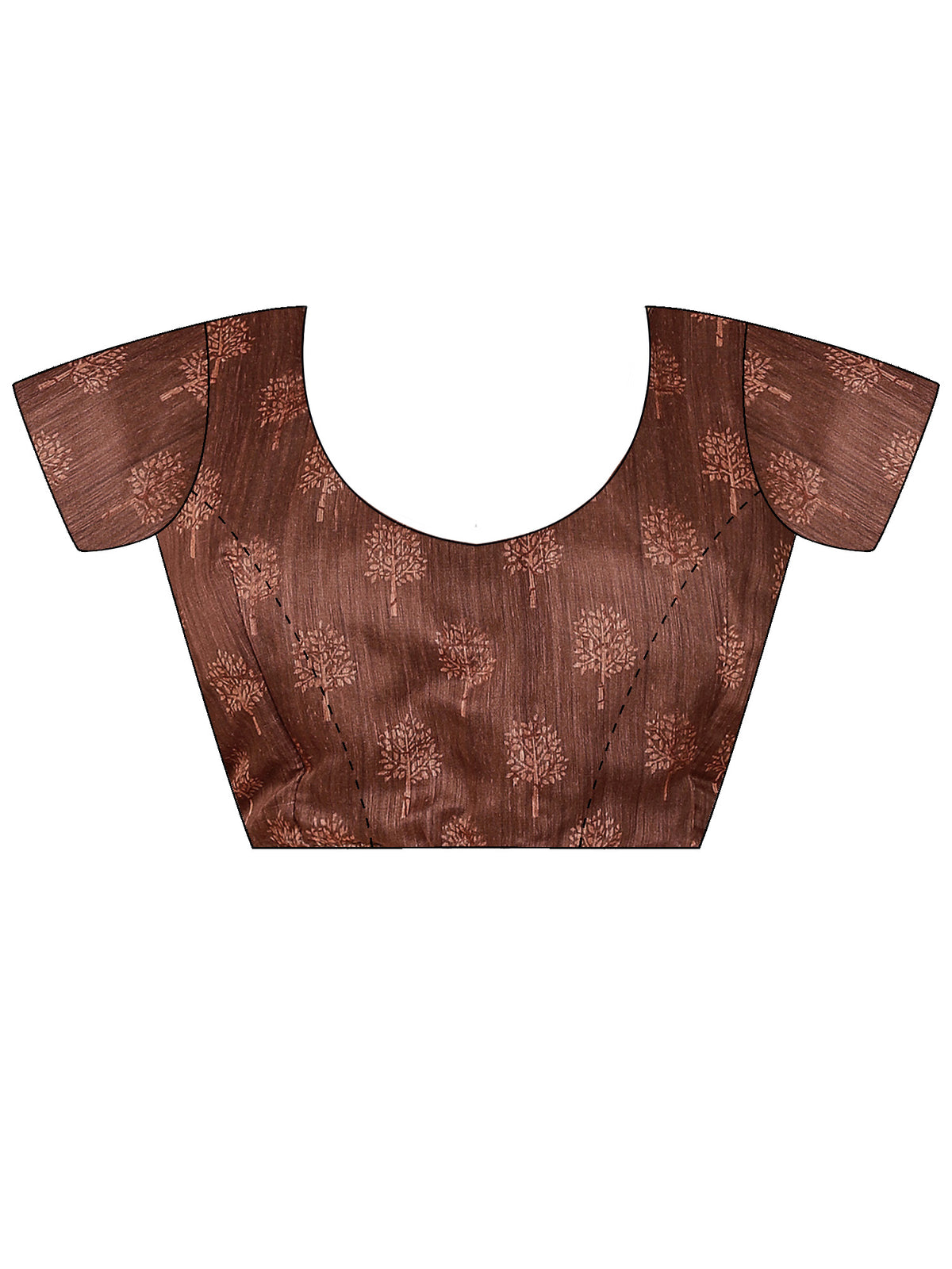 Unstitched light brown cotton linen blouse piece with ethnic motif design