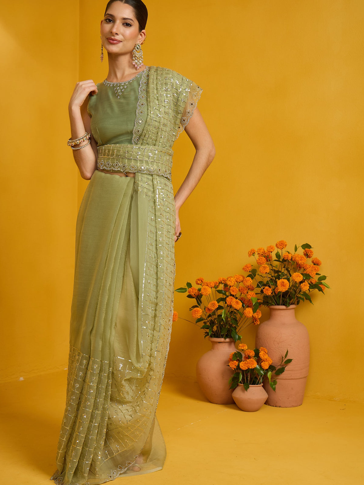 Mint Green Soft Silk saree – detail view 2