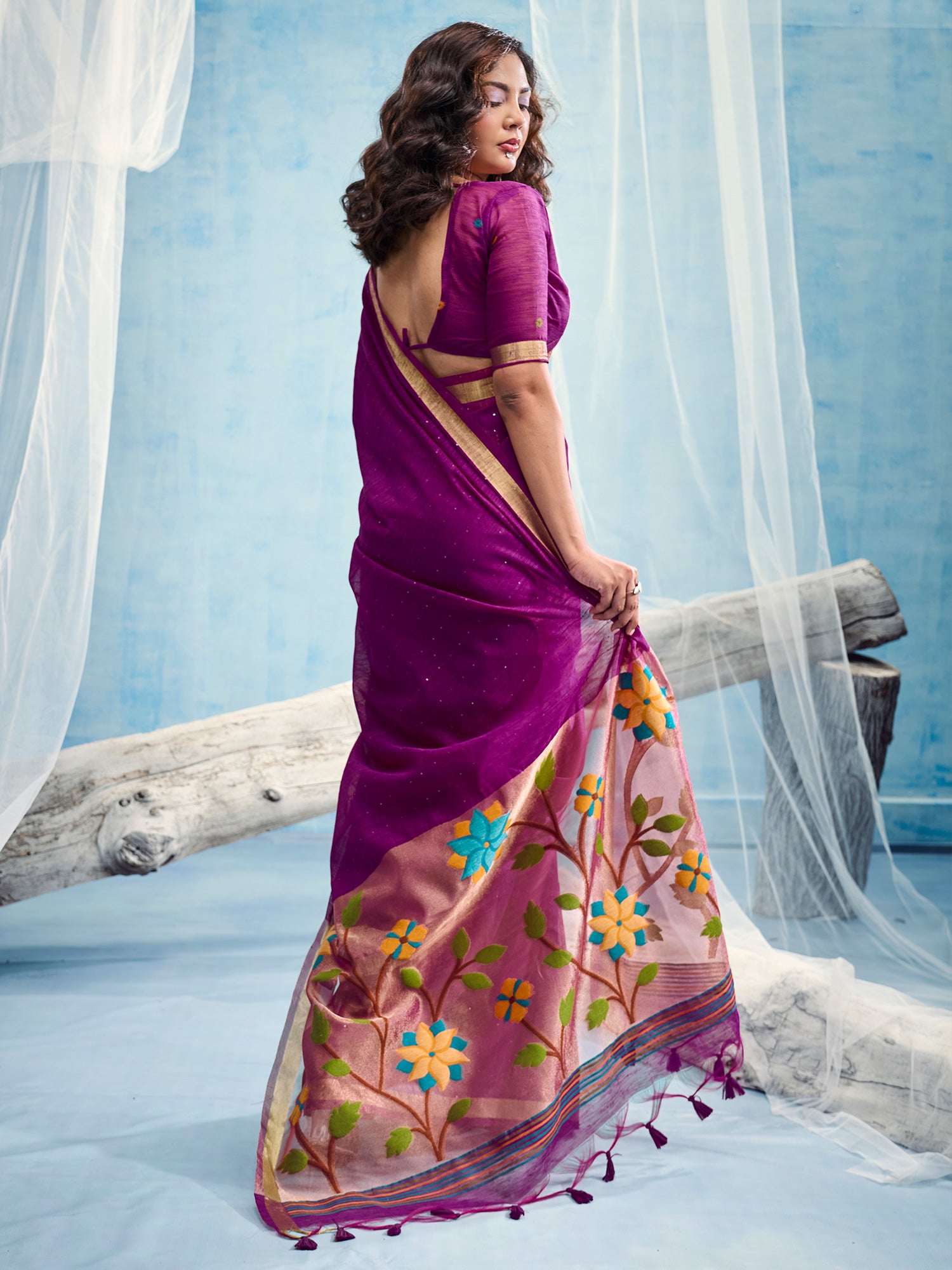 Purple Muga Silk saree – detail view 1