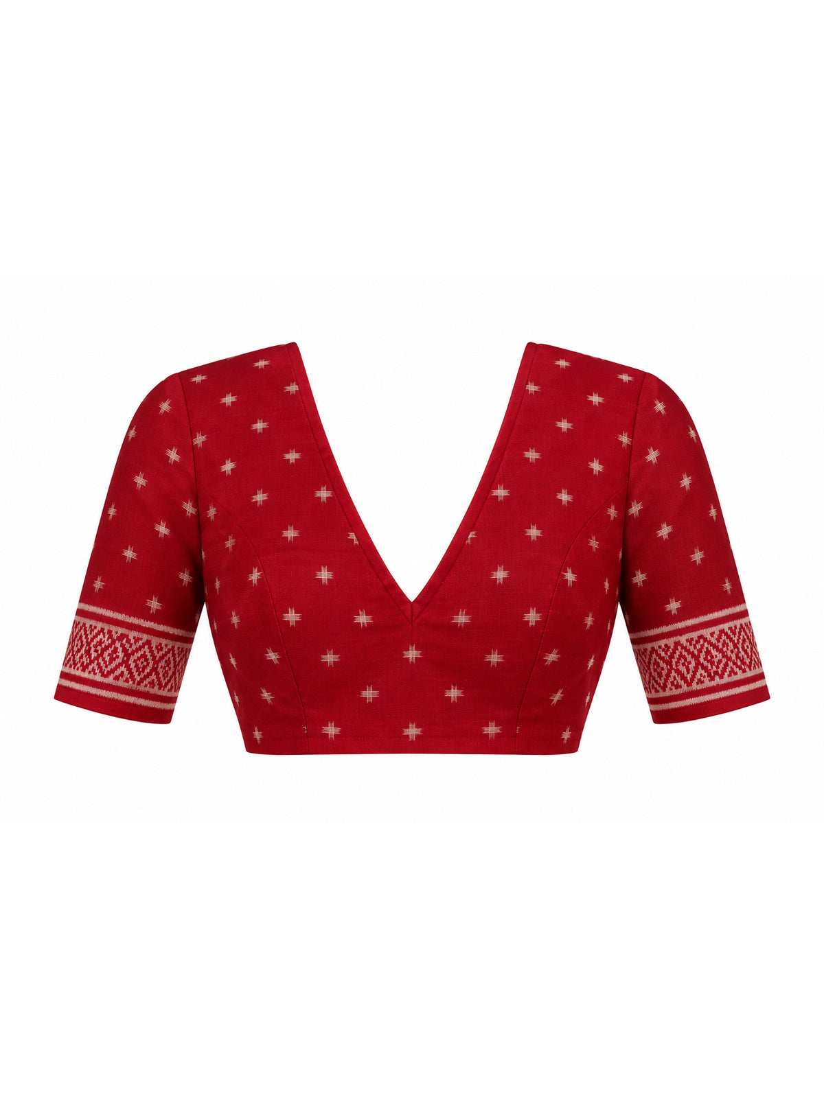 Unstitched maroon silk blend blouse piece with geometric design