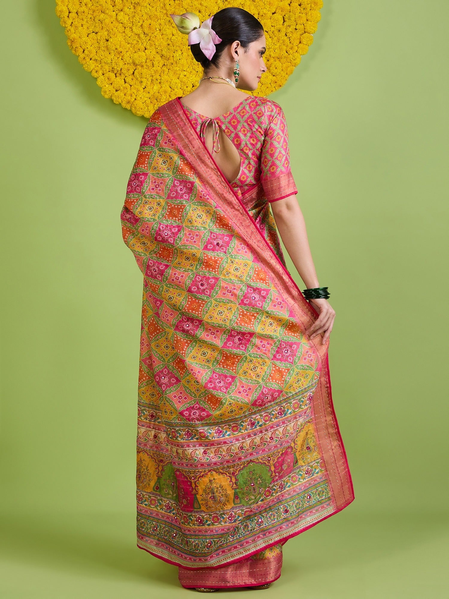 Pink Tussar Silk saree – detail view 2