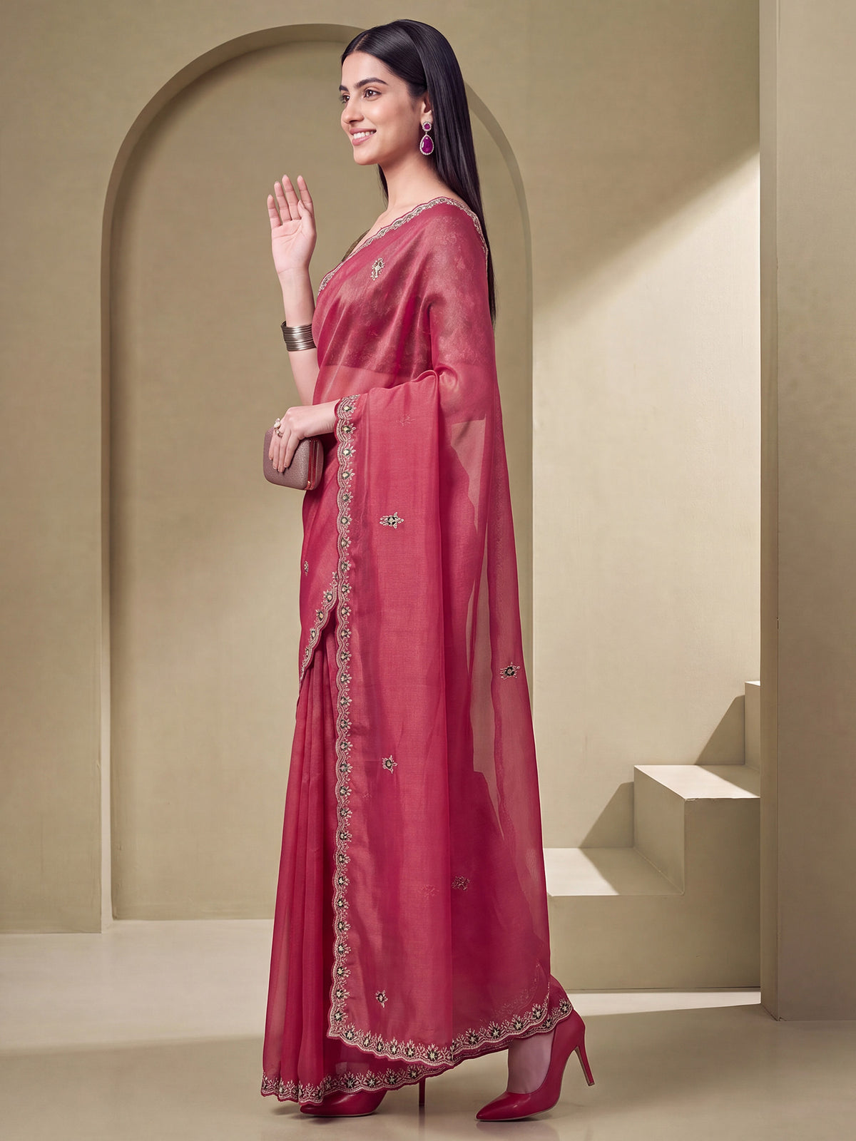 Pink Tissue saree – detail view 3