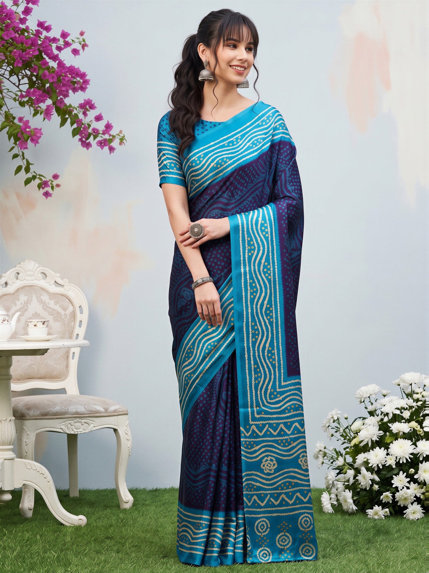 Navy Blue Satin Silk saree – detail view 3