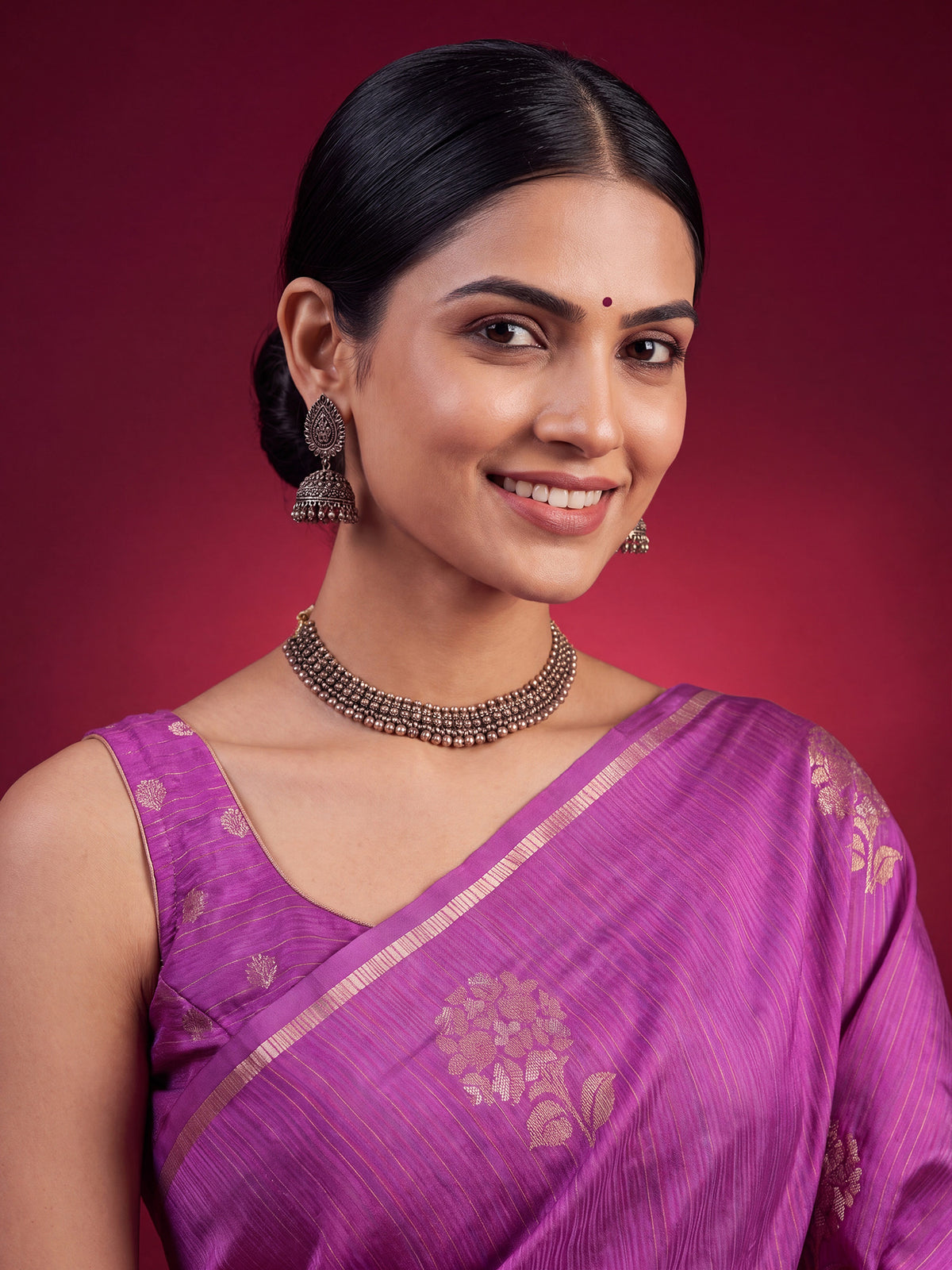 Violet Satin Silk saree – detail view 4