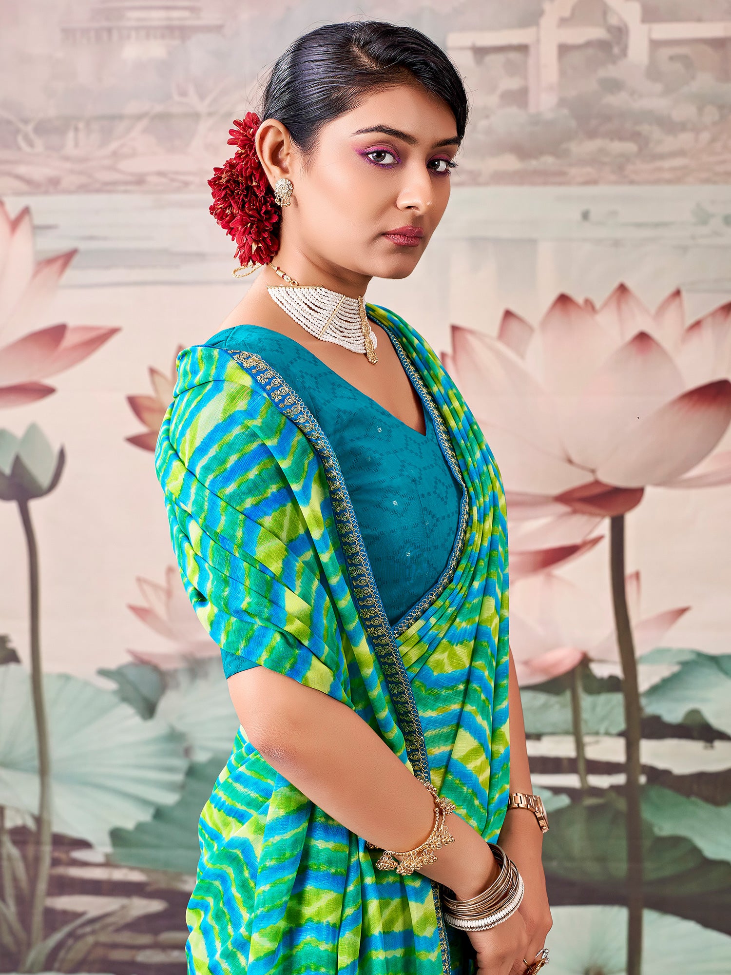 Multicolored Georgette saree – detail view 2