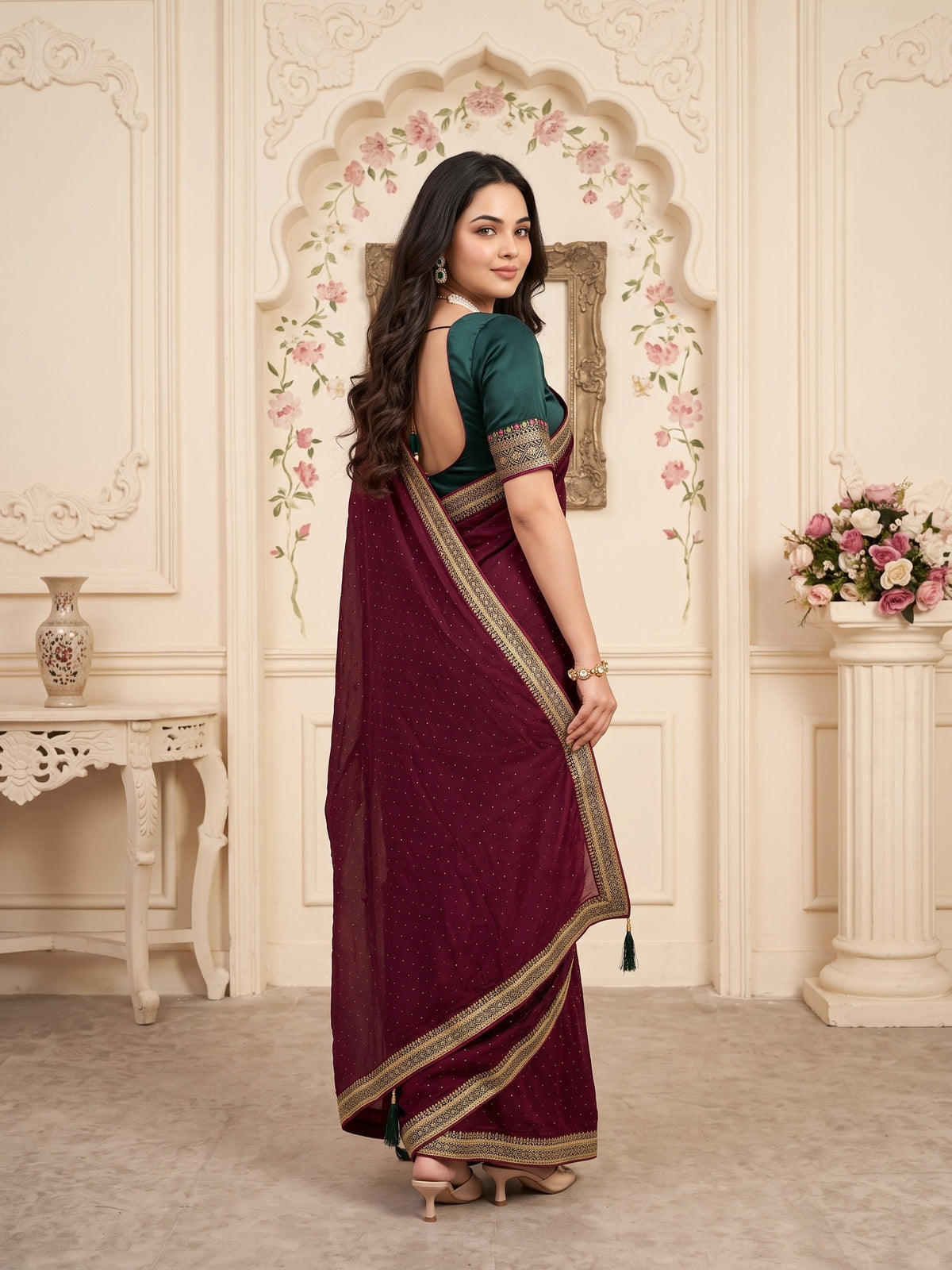 Purple Vichitra Silk saree – detail view 2