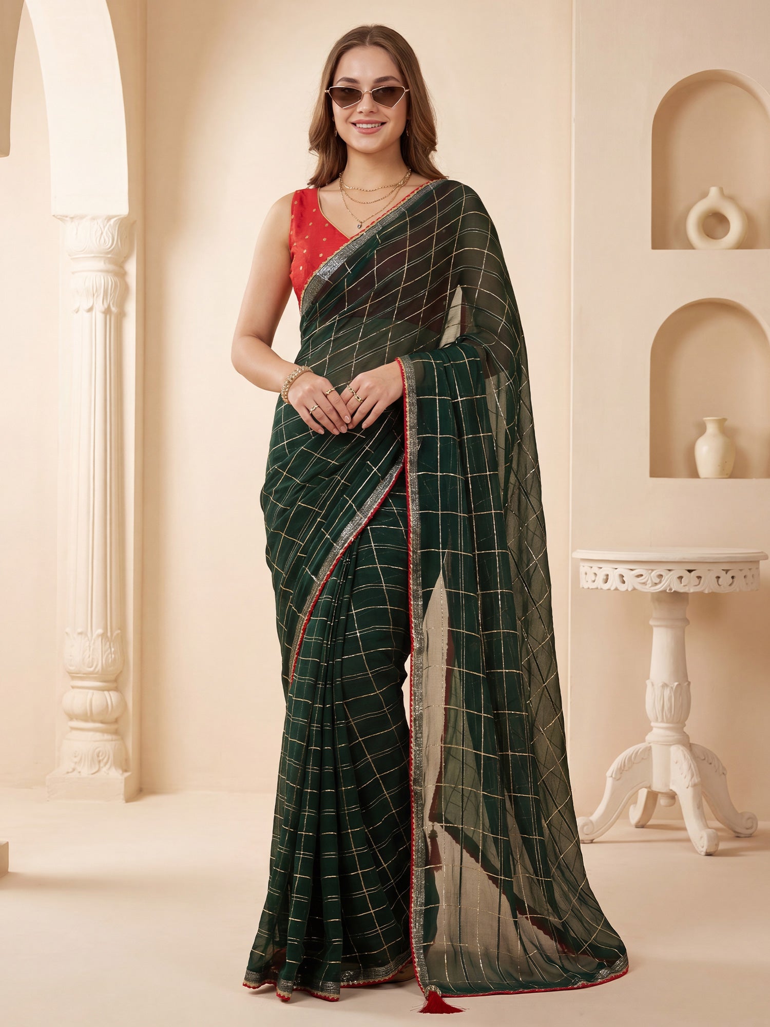 Dark Green Viscose saree – detail view 3