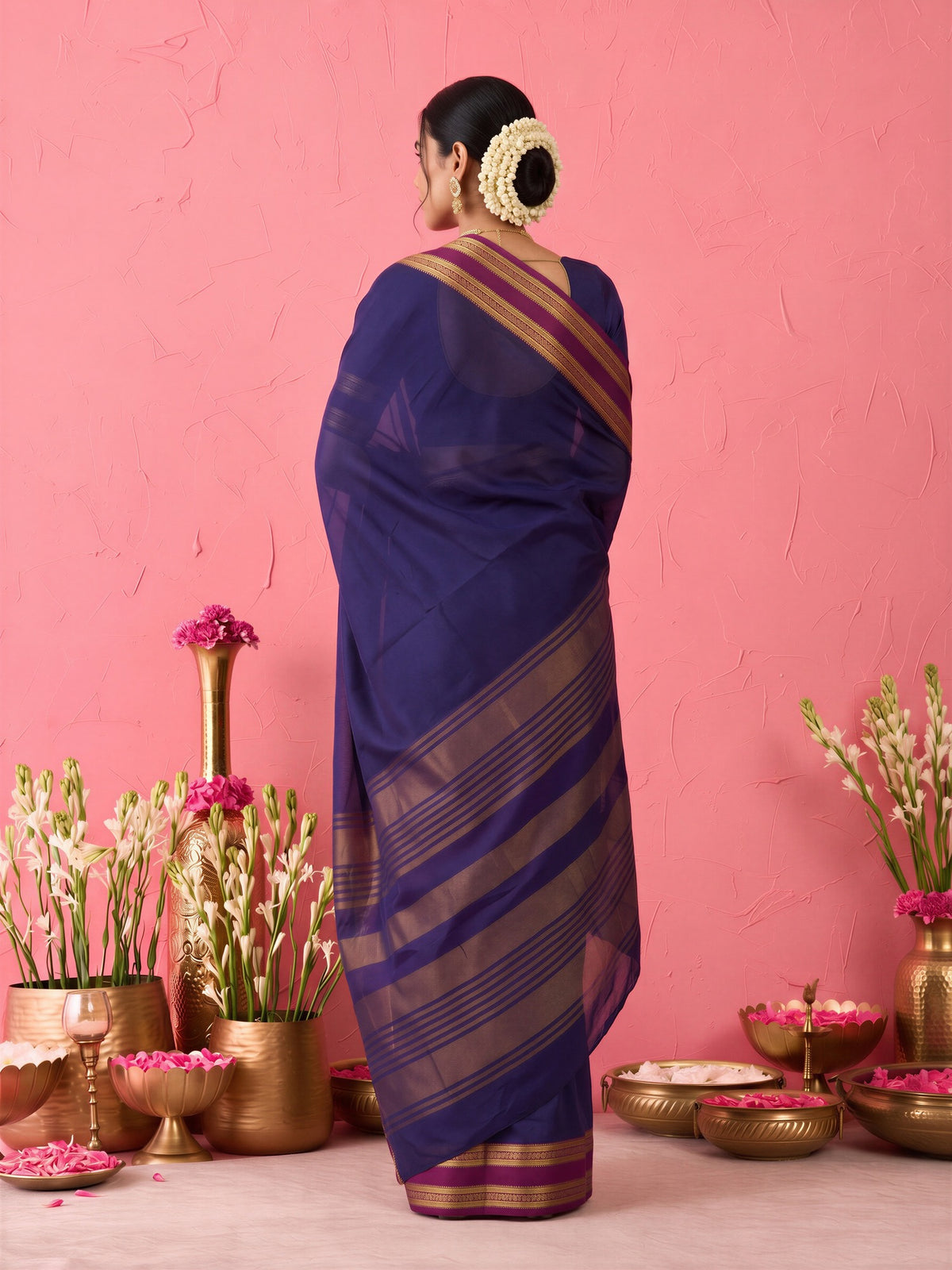 Purple cotton blend saree view 3