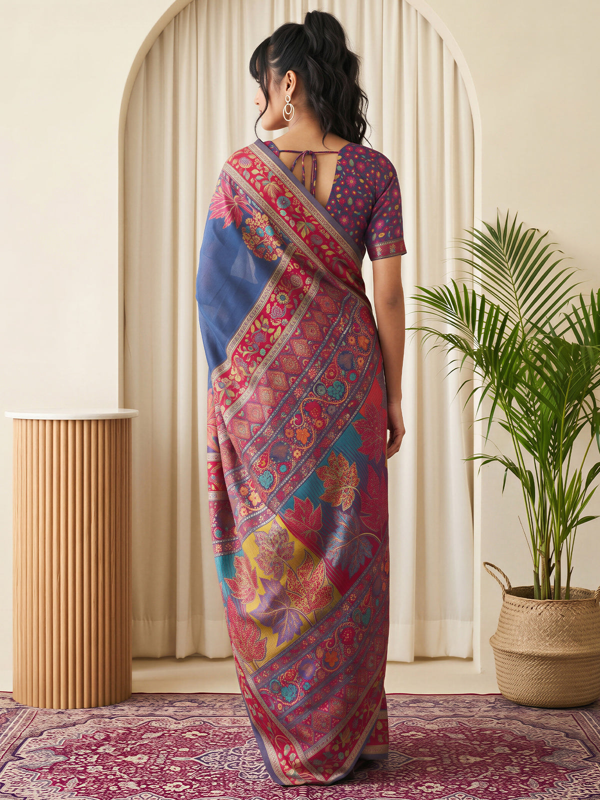 Navy Blue Pashmina Silk saree – detail view 1