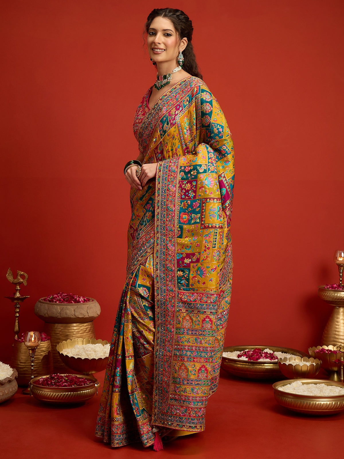 Mustard Silk Blend saree – detail view 3