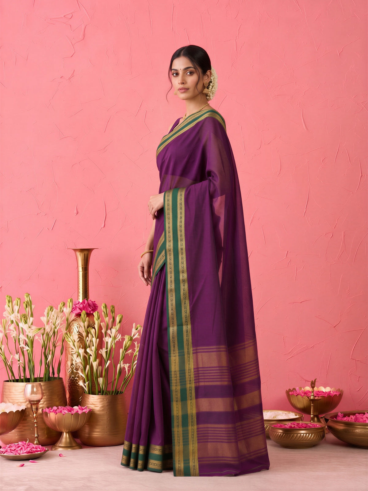 Wine cotton blend saree view 3