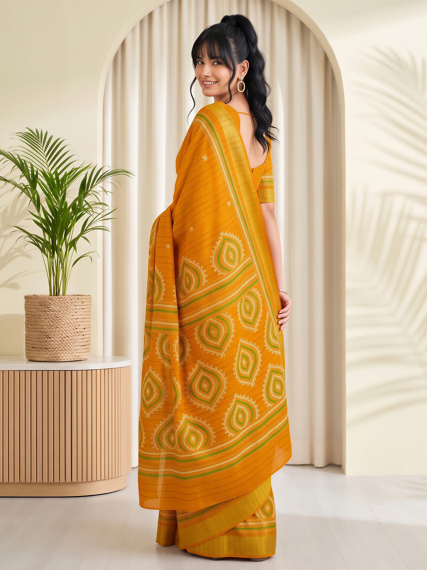 Mustard Silk Blend saree – detail view 1