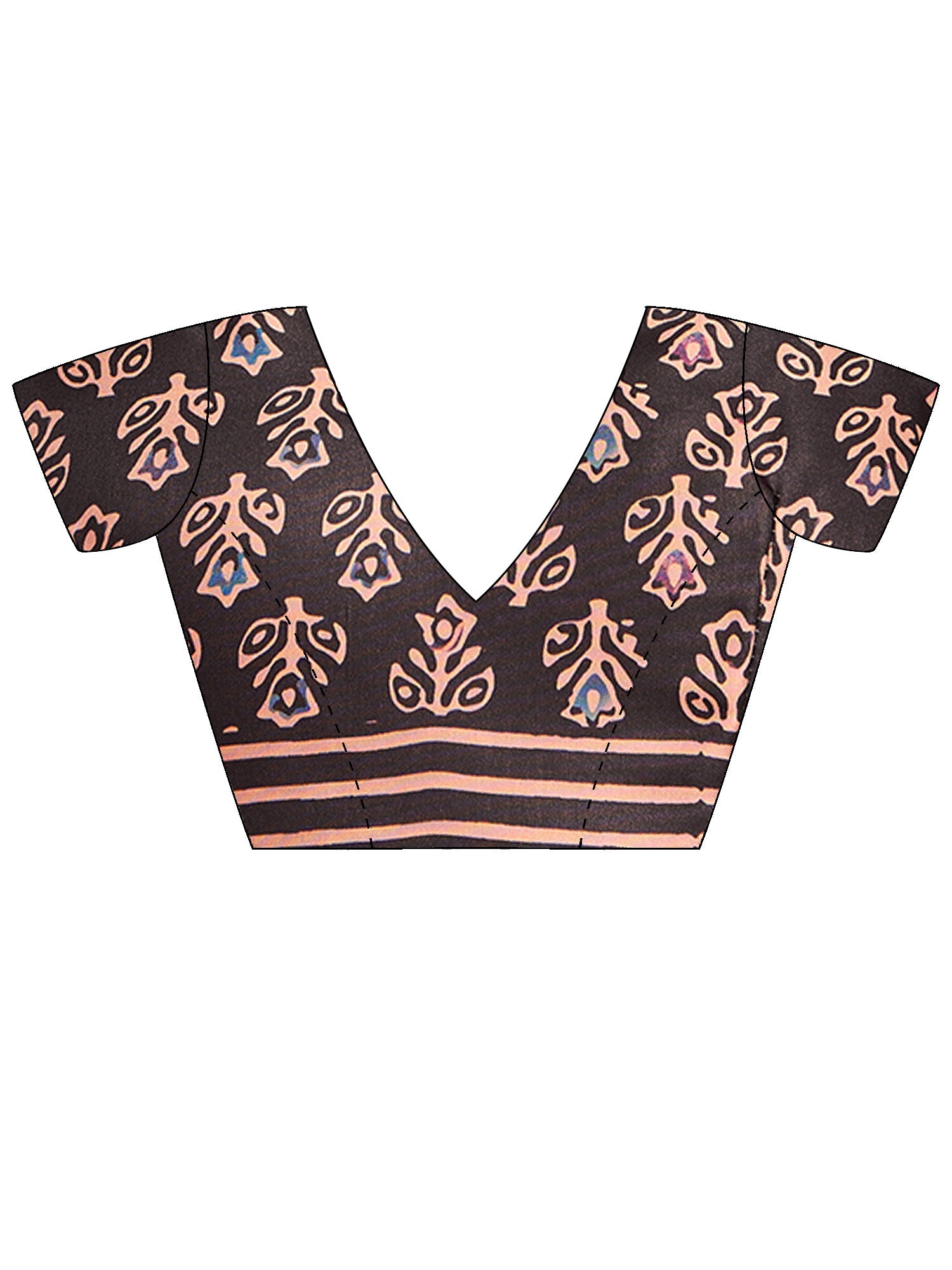 Unstitched black silk blend blouse piece with ajrak design