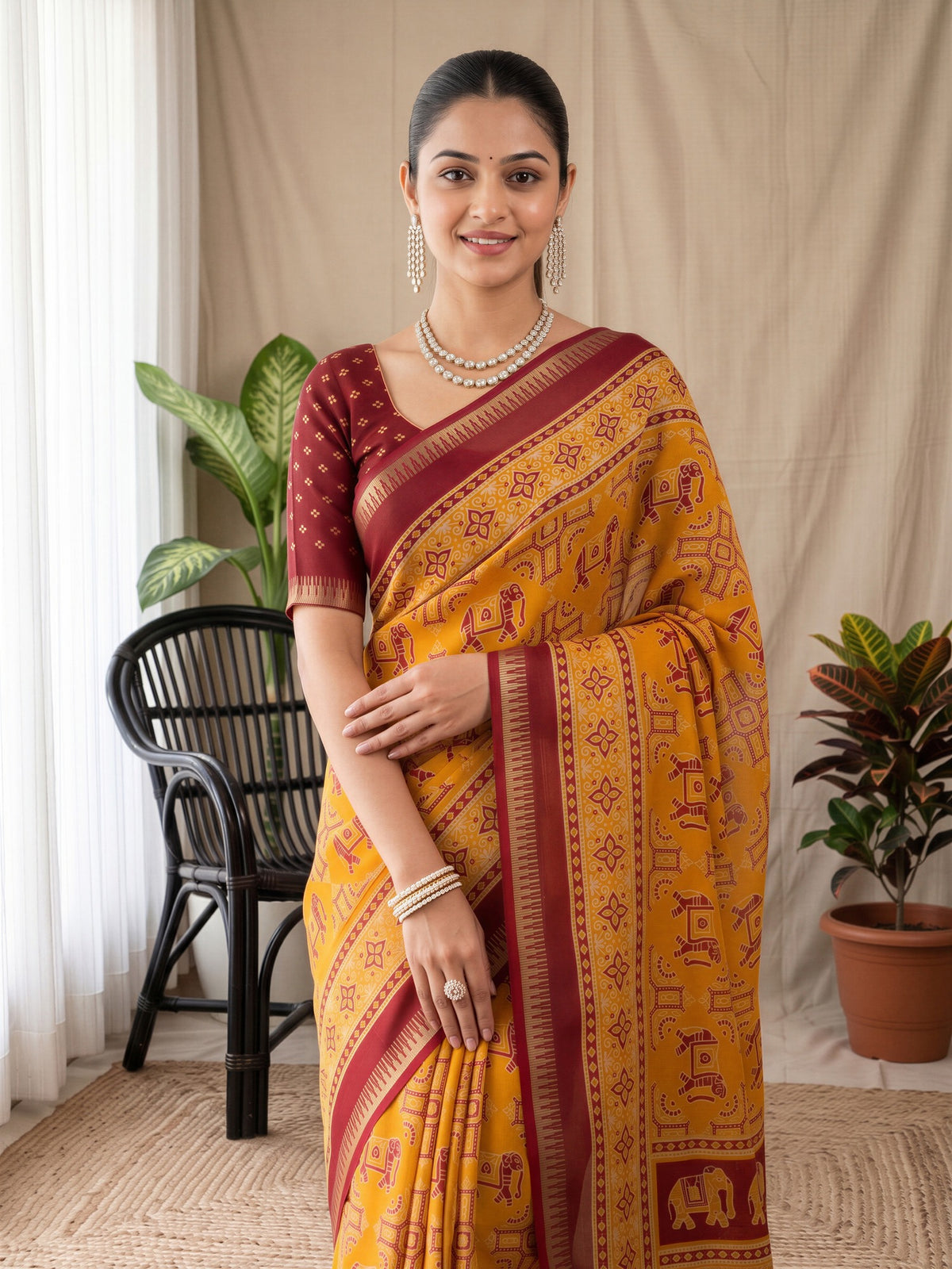 Mustard Georgette saree – detail view 4