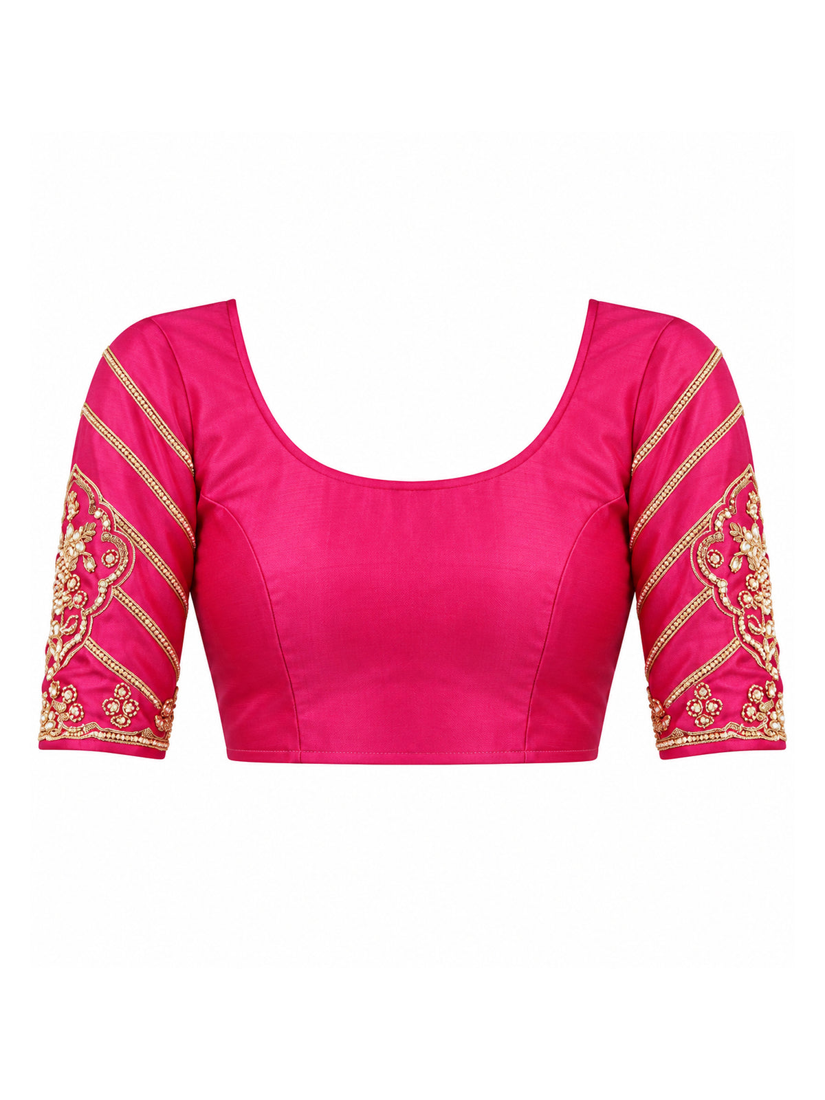 Unstitched pink satin silk blouse piece with embellished design